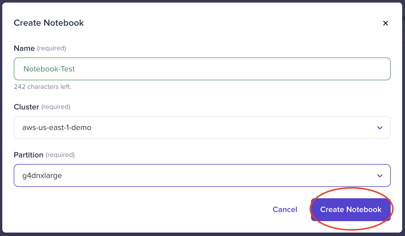 Create Notebook confirmation