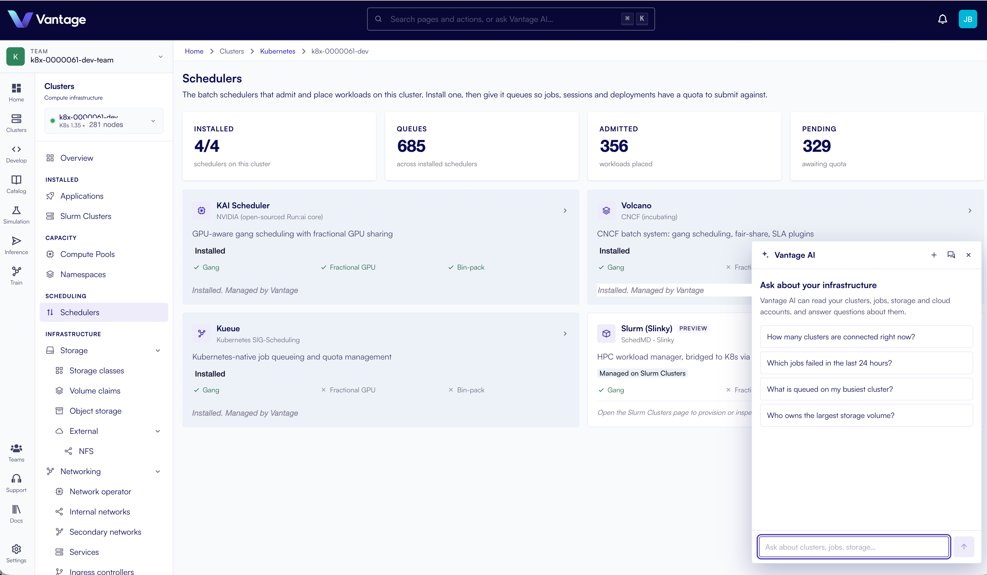 Scheduler management on a Kubernetes cluster in Vantage