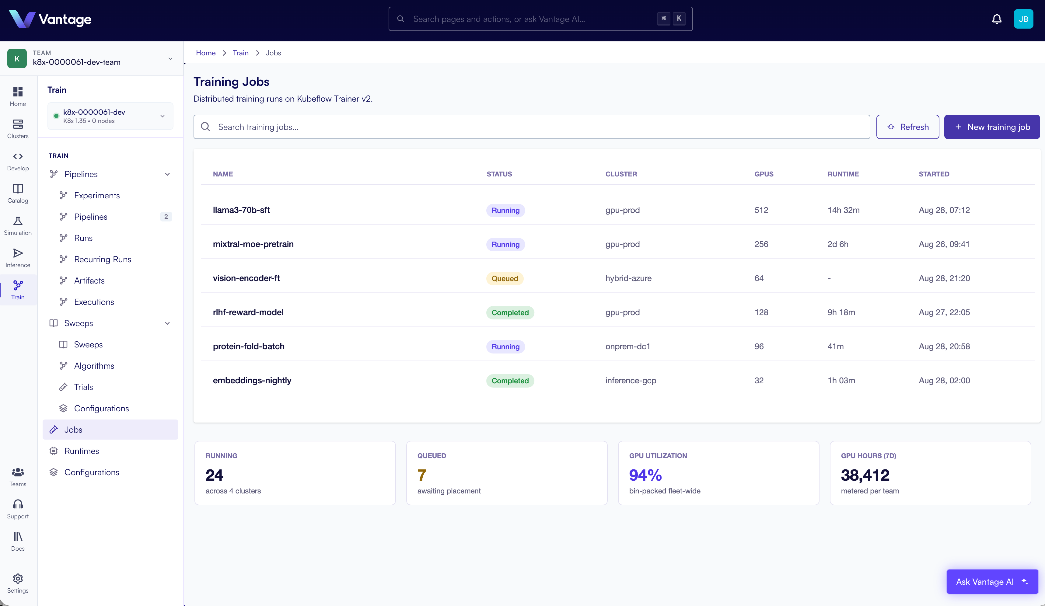 Distributed training jobs across every cluster in Vantage